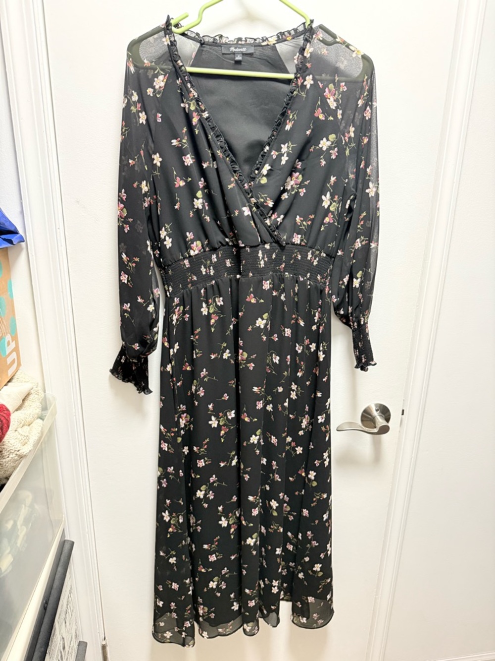 Madewell Black Floral Midi dress